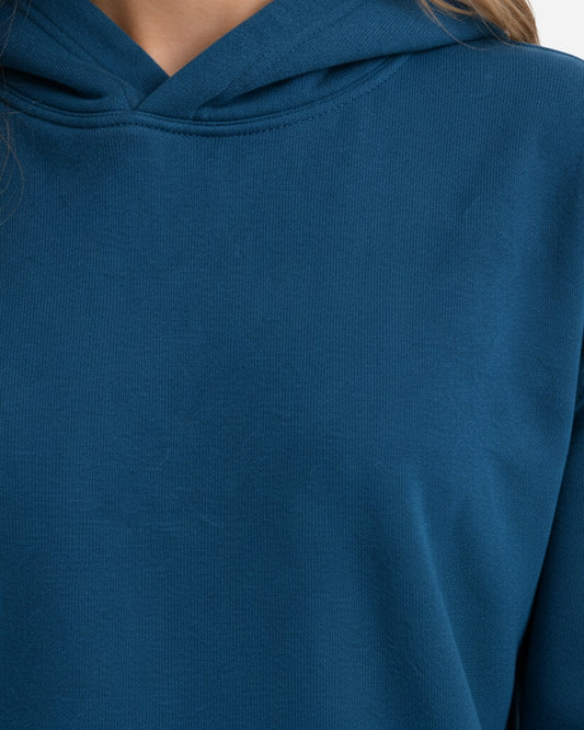Women's Solid Teal Blue Cotton Full Sleeve Oversized Hoodie