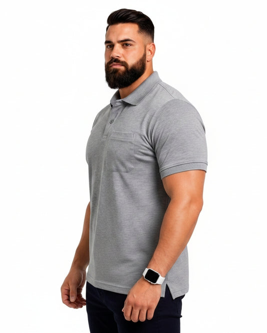 Men Plus size Polo Collar Pockets Gray T-shirt