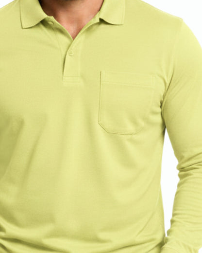 Men's Solid Lemon Matty Full Sleeve Polo Regular T-Shirt