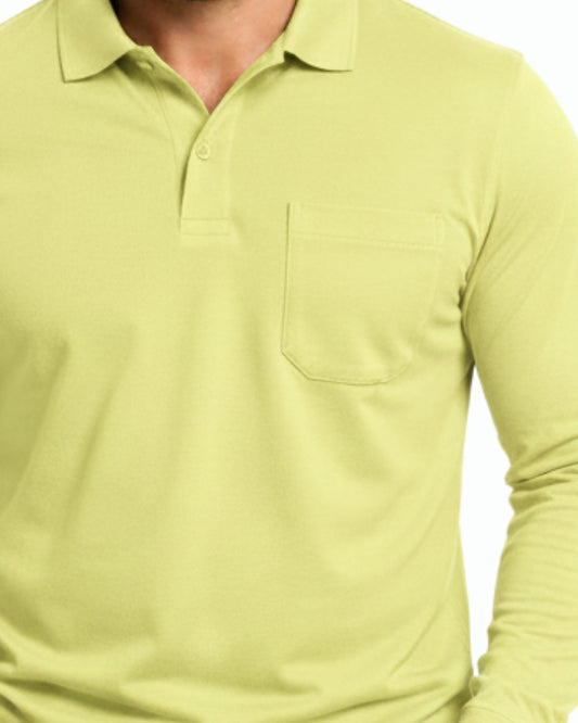 Men's Solid Lemon Matty Full Sleeve Polo Regular T-Shirt