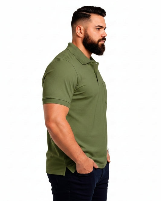 Men Plus size Polo Collar Pockets Mehndi T-shirt