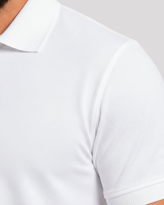 Men's Solid White Matty Half Sleeve Polo Regular T-Shirt