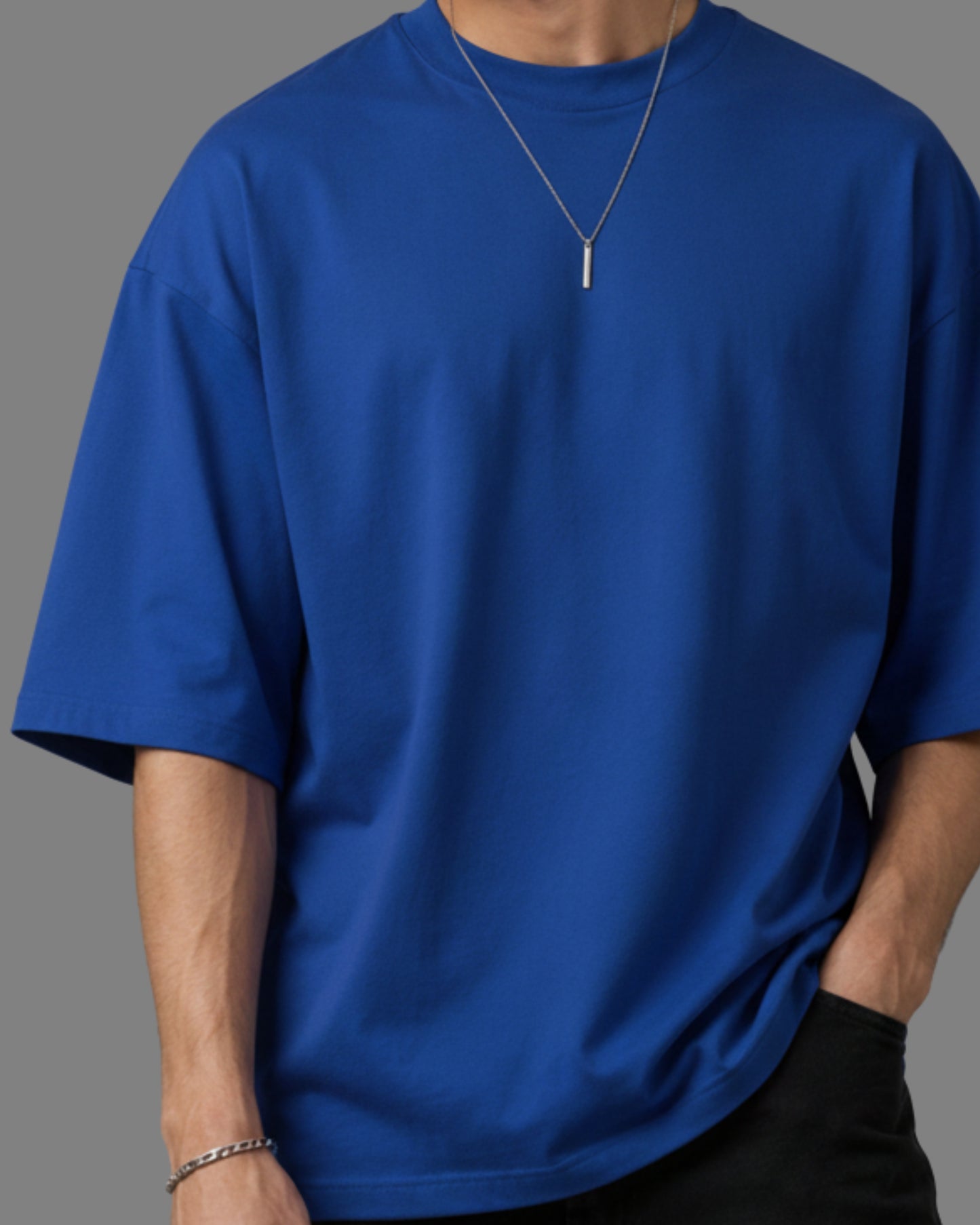 Men's Solid Royal Blue Cotton  Half Sleeve Crew Neck Oversized T-Shirt