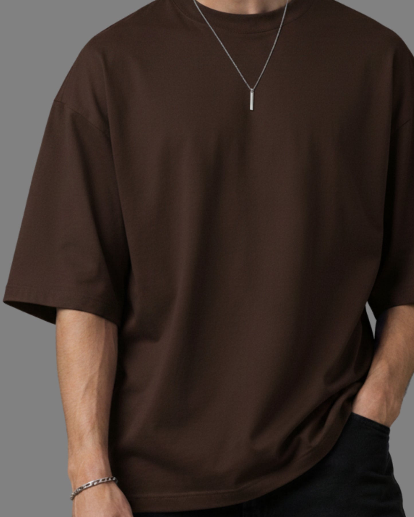 Men's Solid Brown Cotton  Half Sleeve Crew Neck Oversized T-Shirt