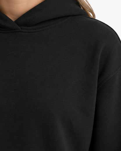Sman's Solid Black Cotton Crew Neck Oversized Printed Hoodie For Women