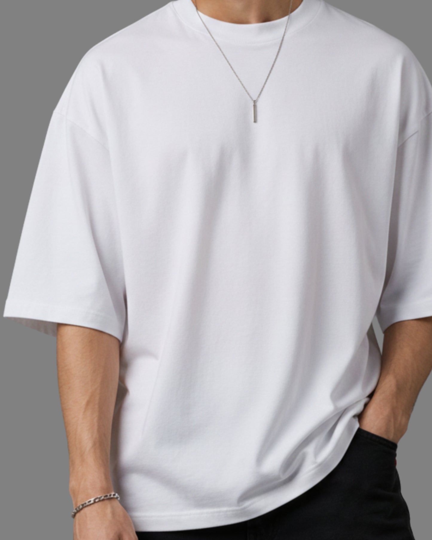 Men's Solid White Cotton  Half Sleeve Crew Neck Oversized T-Shirt