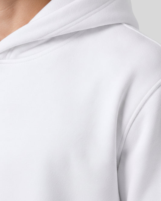Sman's Solid White Cotton Crew Neck Oversized Printed Hoodie For Men