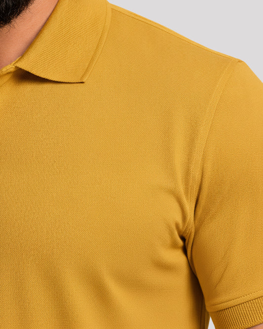 Men's Solid Mustard Matty Half Sleeve Polo Regular T-Shirt