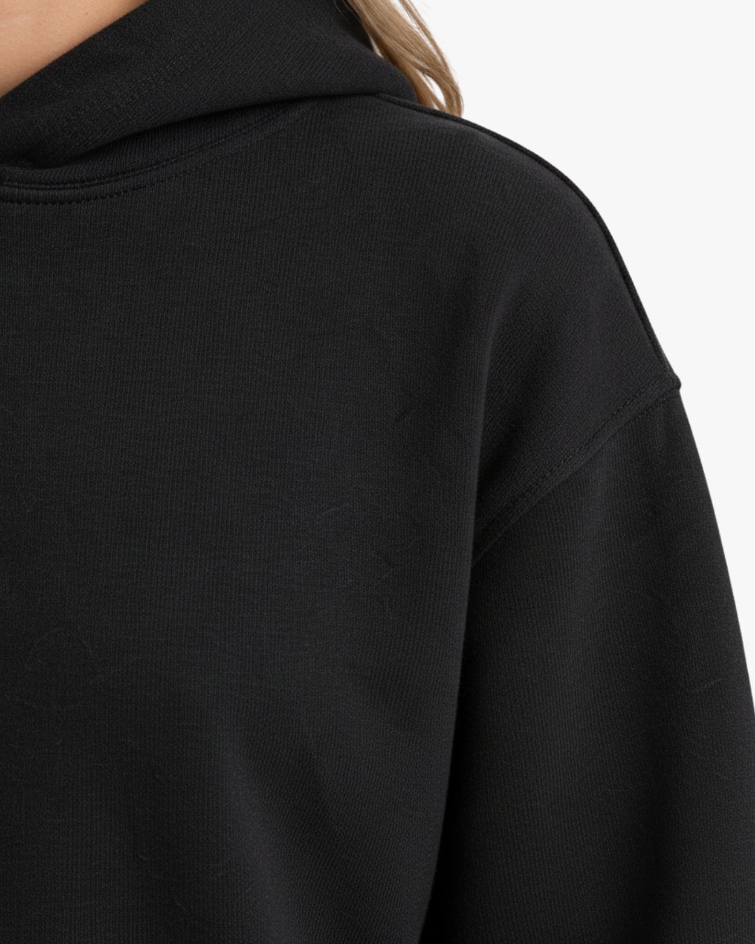 Sman's Solid Black Cotton Crew Neck Oversized Printed Hoodie For Women
