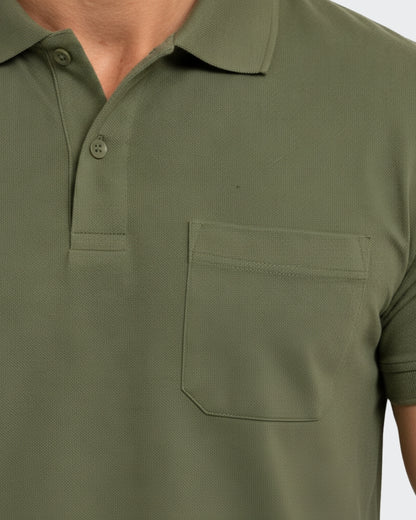 Men's Solid Mehndi Matty Half Sleeve Polo Regular T-Shirt