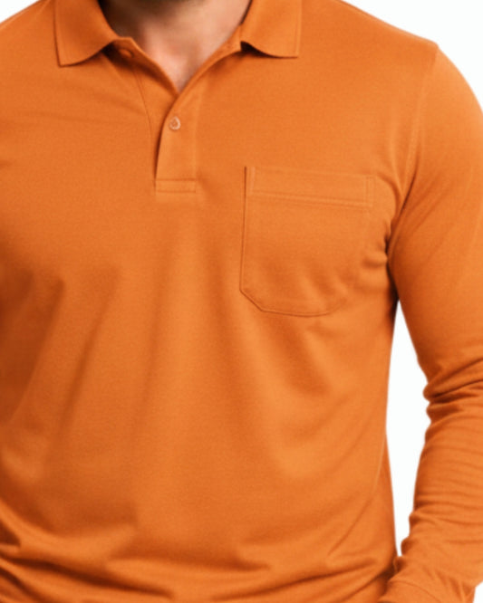 Men's Solid Orange Matty Full Sleeve Polo Regular T-Shirt