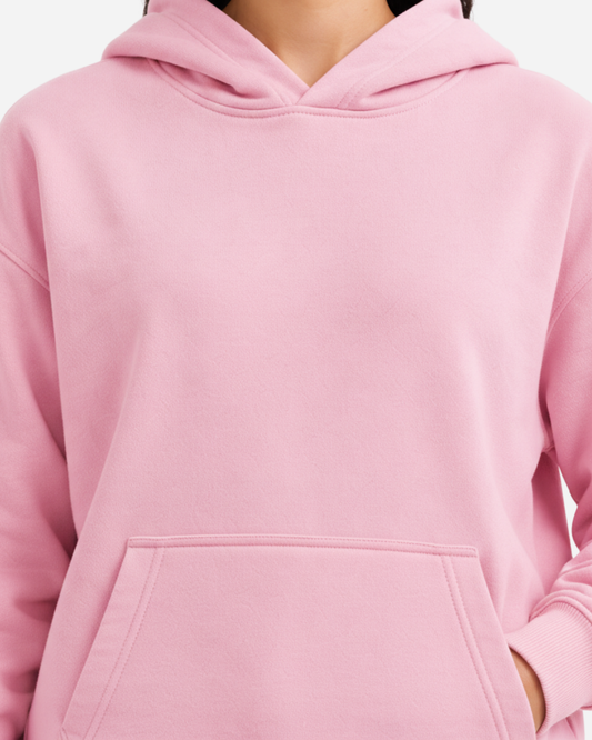 Women's Solid Pink Cotton Full Sleeve Oversized Hoodie