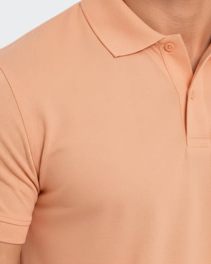 Men's Solid Peach Matty Half Sleeve Polo Regular T-Shirt