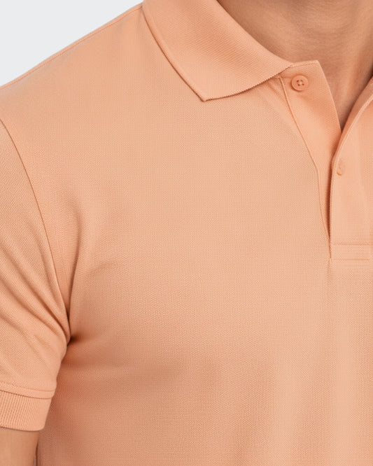 Men's Solid Peach Matty Half Sleeve Polo Regular T-Shirt