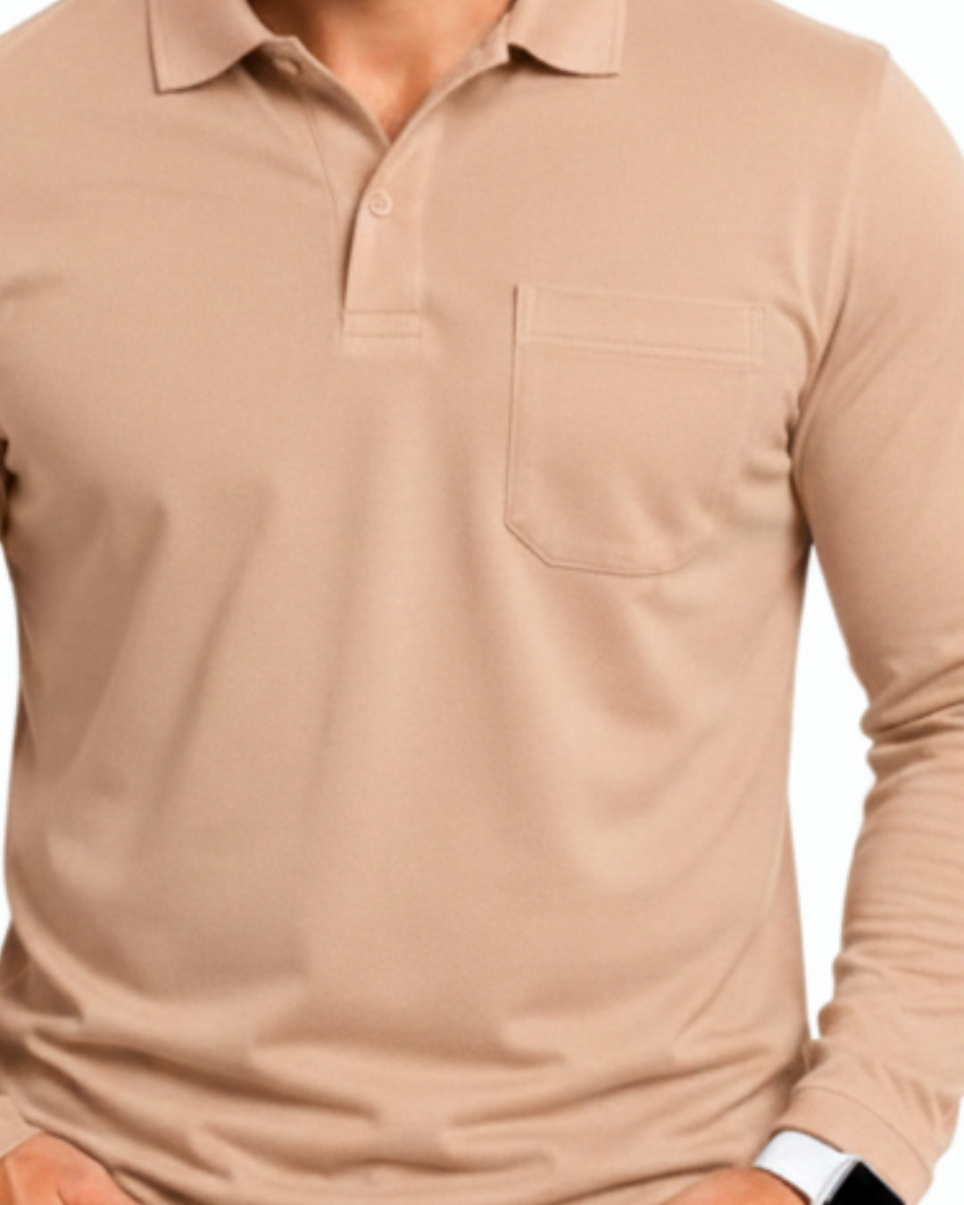Men's Solid Peach Matty Full Sleeve Polo Regular T-Shirt