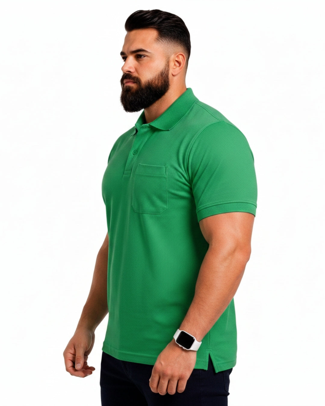 Men Plus size Polo Collar Pockets Green T-shirt