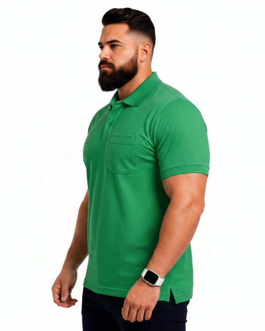 Men Plus size Polo Collar Pockets Green T-shirt