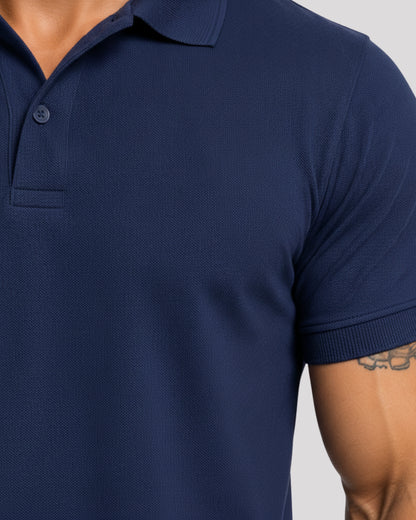 Men's Solid Navy Blue Matty Half Sleeve Polo Regular T-Shirt