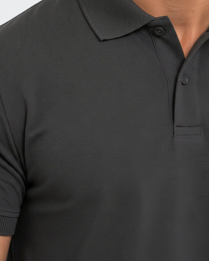 Men's Solid Dark Grey Matty Half Sleeve Polo Regular T-Shirt