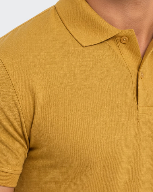 Men's Solid Mustard Matty Half Sleeve Polo Regular T-Shirt