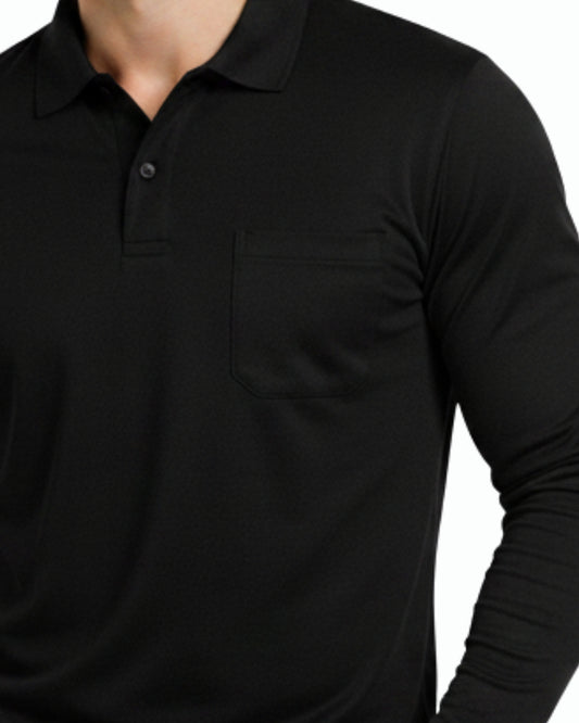 Men's Solid Black Matty Full sleeve Polo Regular T-Shirt