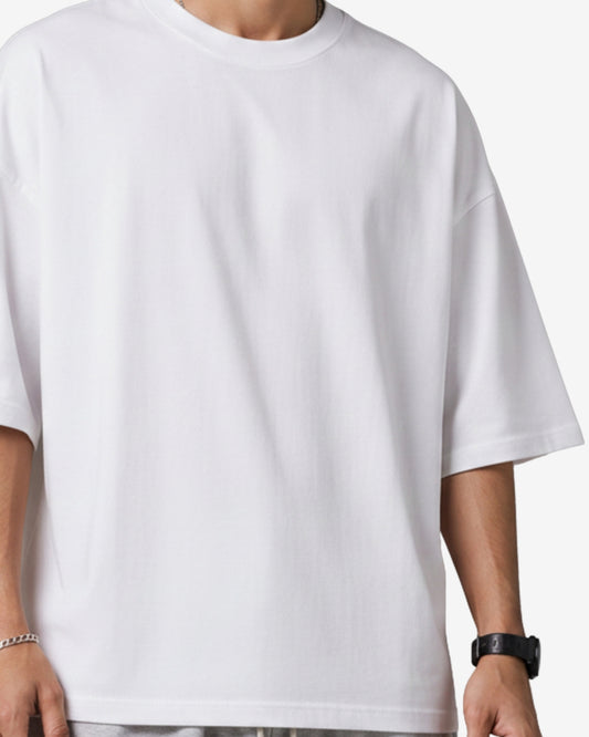 Sman's Solid White Cotton Crew Neck Oversized Printed T-Shirt For Men