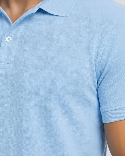Men's Solid Sky Blue Matty Half Sleeve Polo Regular T-Shirt
