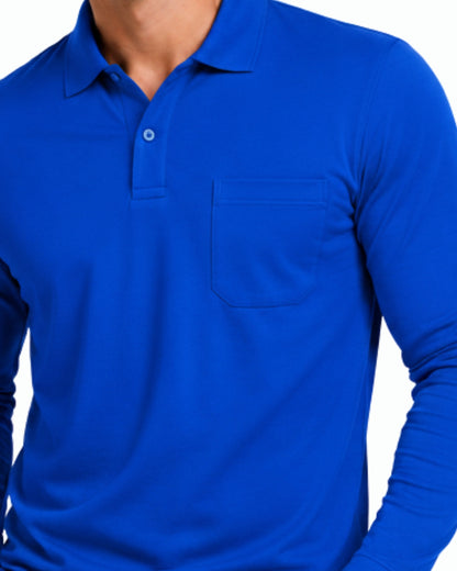 Men's Solid Royal Blue Matty Full sleeve Polo Regular T-Shirt