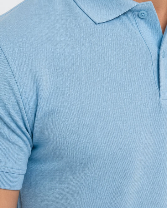 Men's Solid Sky Blue Matty Half Sleeve Polo Regular T-Shirt