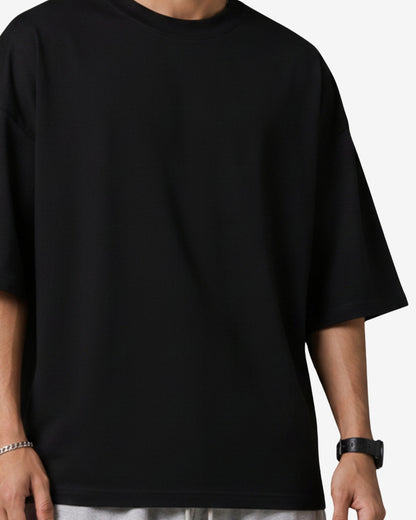 Sman's Solid Black Cotton Crew Neck Oversized Printed T-Shirt For Men