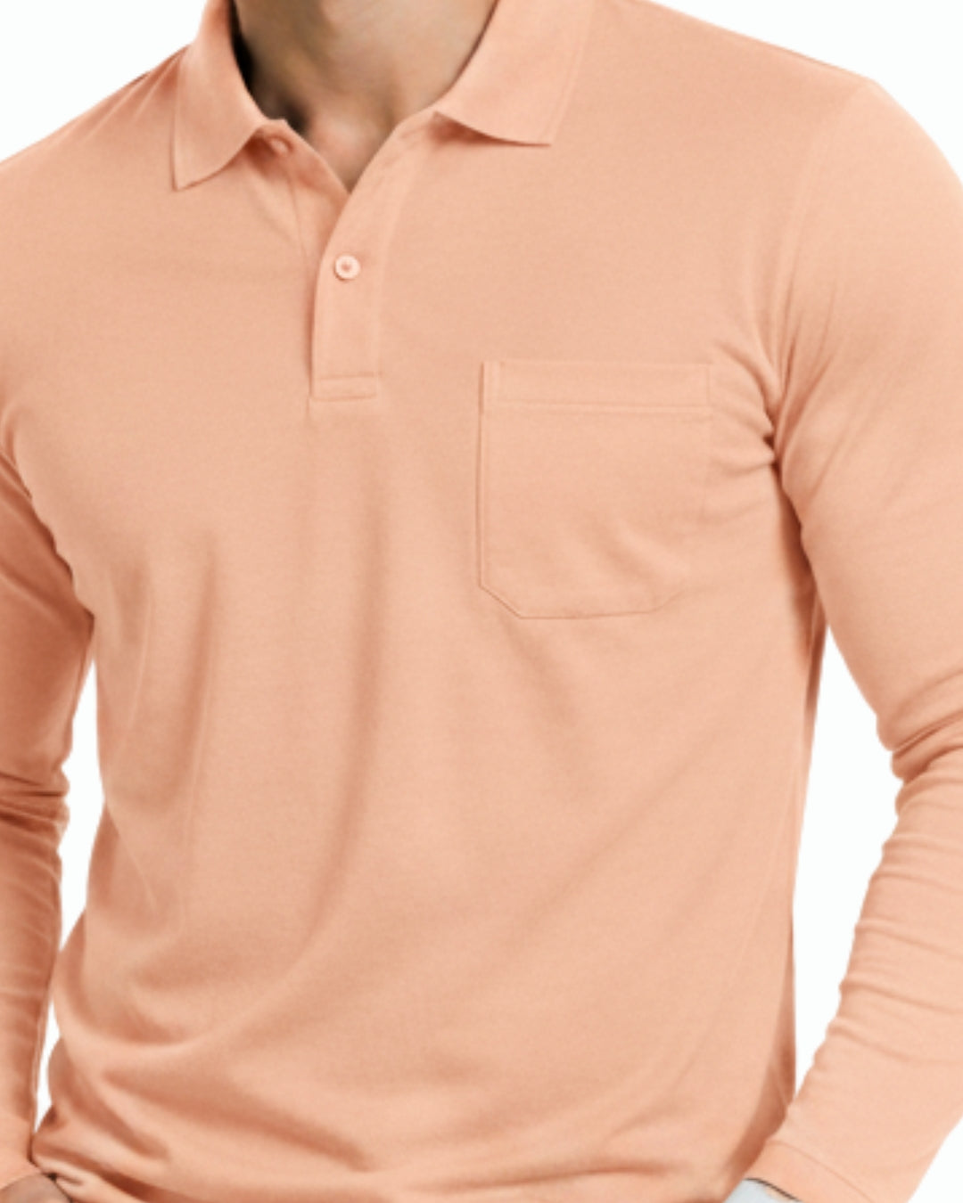 Men's Solid Peach Matty Full sleeve Polo Regular T-Shirt
