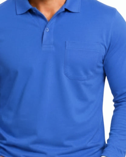 Men's Solid Royal Blue Matty Full Sleeve Polo Regular T-Shirt