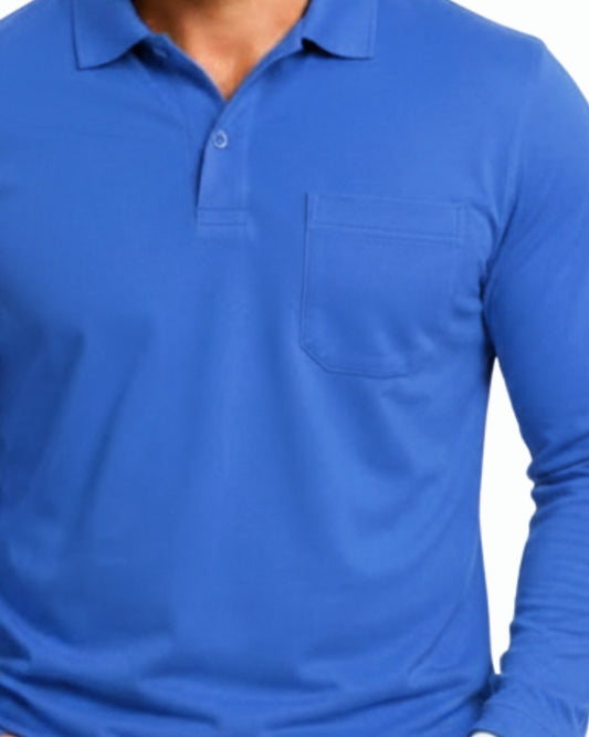 Men's Solid Royal Blue Matty Full Sleeve Polo Regular T-Shirt