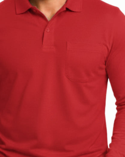 Men's Solid Red Matty Full Sleeve Polo Regular T-Shirt