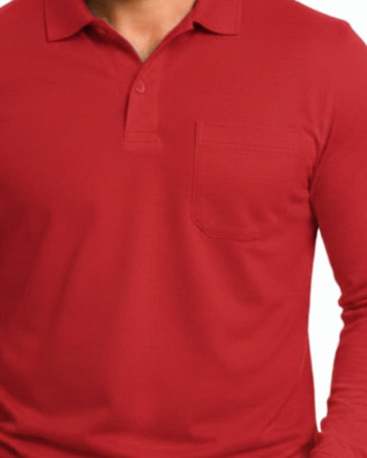 Men's Solid Red Matty Full Sleeve Polo Regular T-Shirt