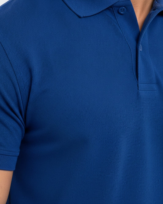 Men's Solid Royal Blue Matty Half Sleeve Polo Regular T-Shirt