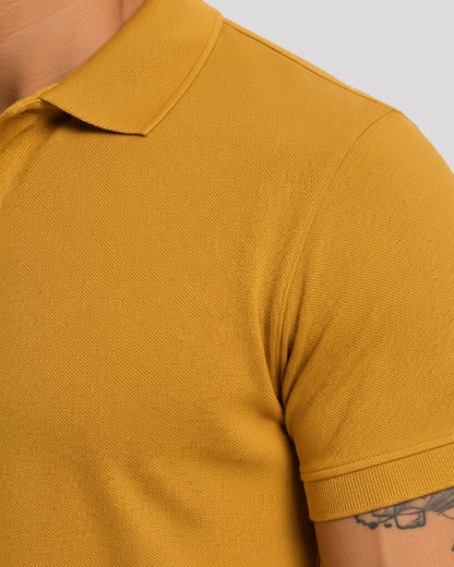 Men's Solid Mustard Matty Half Sleeve Polo Regular T-Shirt