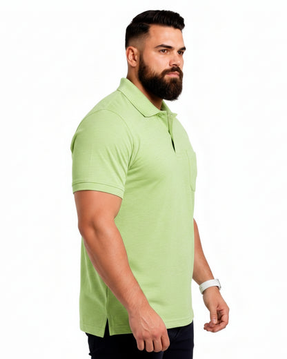 Men Plus size Polo Collar Pockets Olive T-shirt