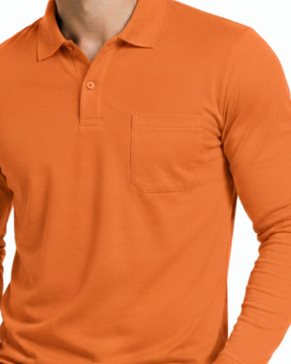 Men's Solid Orange Matty Full sleeve Polo Regular T-Shirt