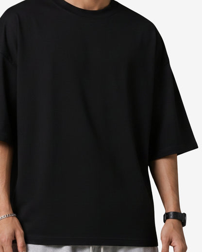 Sman's Solid Black Cotton Crew Neck Oversized Printed T-Shirt For Men