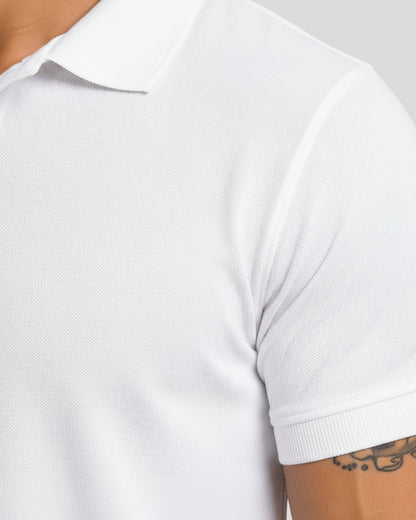 Men's Solid White Matty Half Sleeve Polo Regular T-Shirt