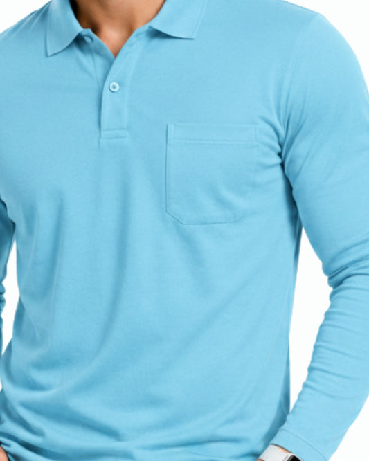 Men's Solid Sky Blue Matty Full sleeve  Polo Regular T-Shirt