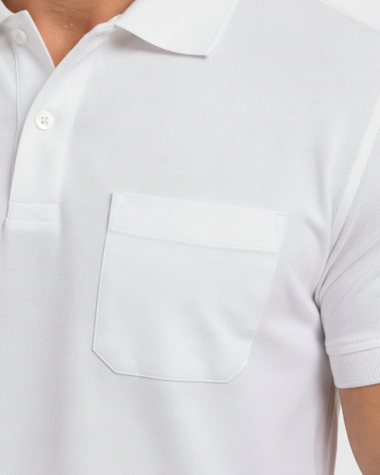 Men's Solid White Matty Half Sleeve Polo Regular T-Shirt