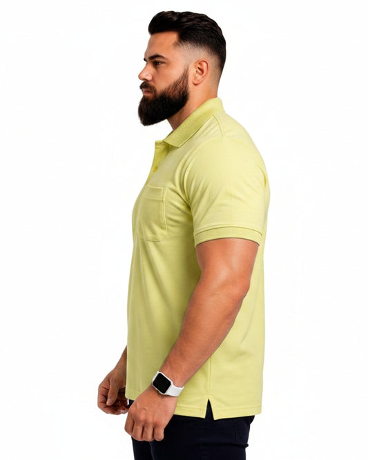 Men Plus size Polo Collar Pockets Lemon T-shirt