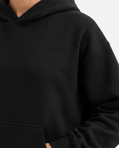 Women's Solid Black Cotton Full Sleeve Oversized Hoodie