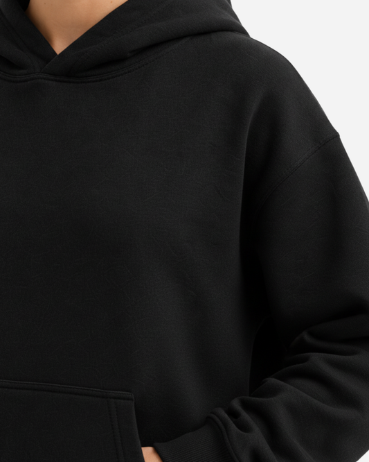 Women's Solid Black Cotton Full Sleeve Oversized Hoodie