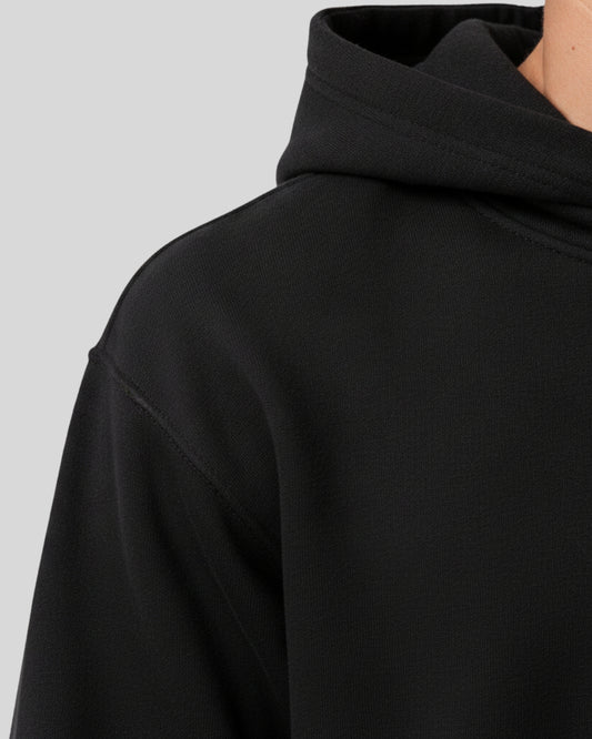 Sman's Solid Black Cotton Crew Neck Oversized Printed Hoodie For Men