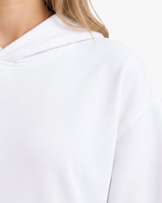 Sman's Solid White Cotton Crew Neck Oversized Printed Hoodie For Women