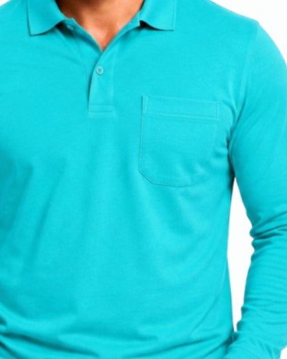 Men's Solid Aqua Matty Full sleeve Polo Regular T-Shirt