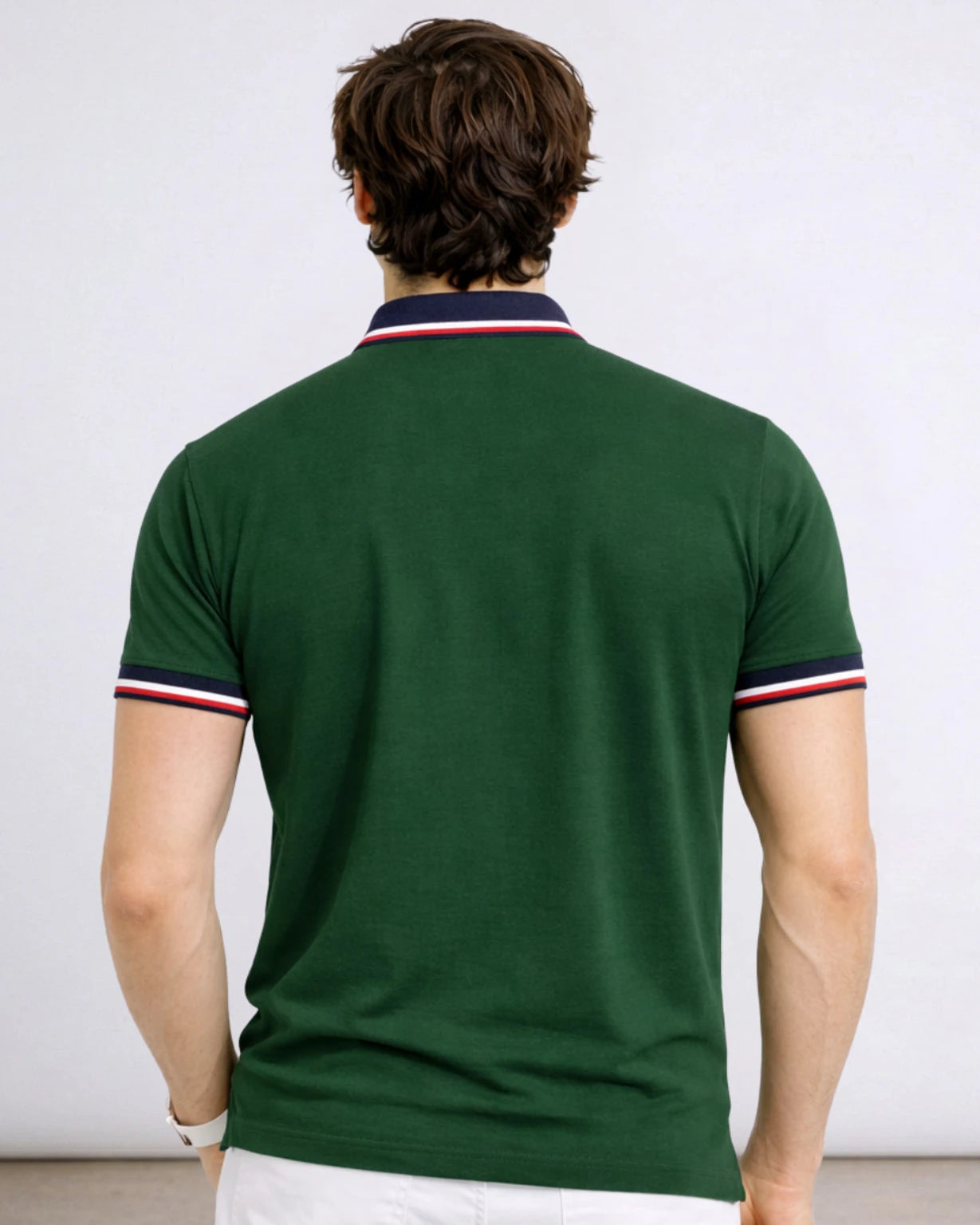 SMAN Men Solid Polo Neck Cotton Blend Green, Navy Blue T-Shirt